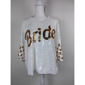 Simply Southern women's XXL white gold sequin bride oversized cropped tee shirt‎